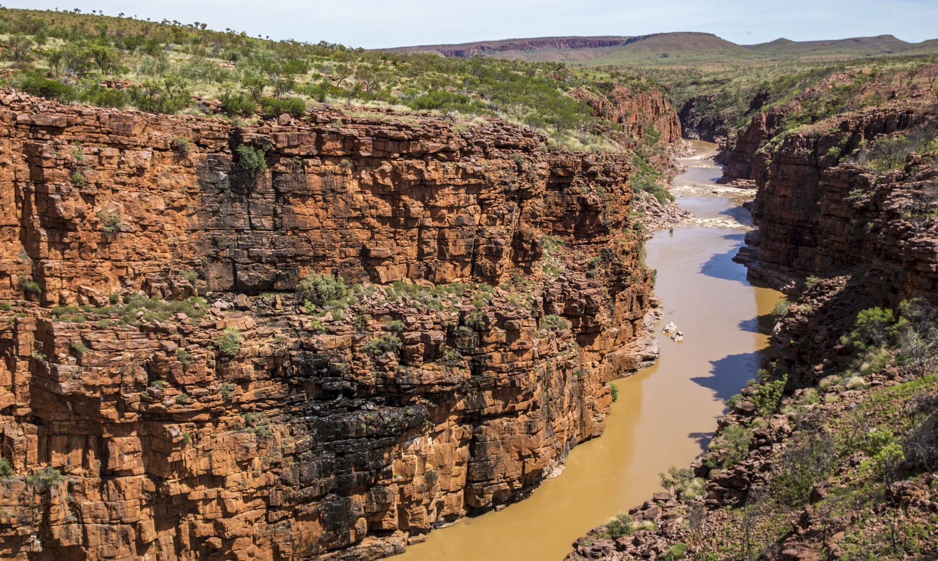 A river cut deep through ancient gorge country